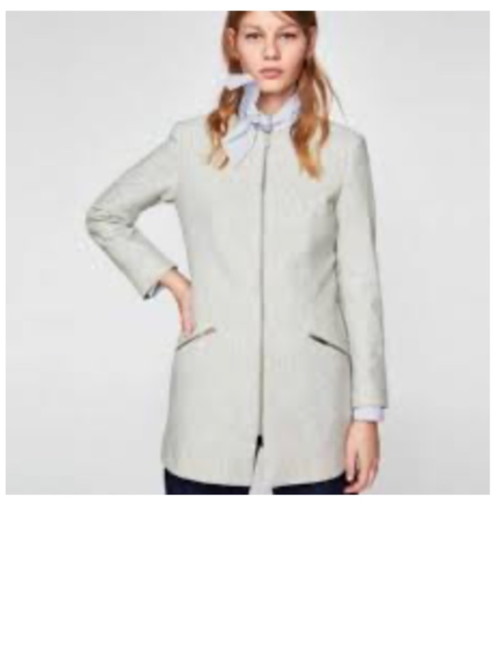 Zara Longline Light Grey Herringbone Coat Jacket
